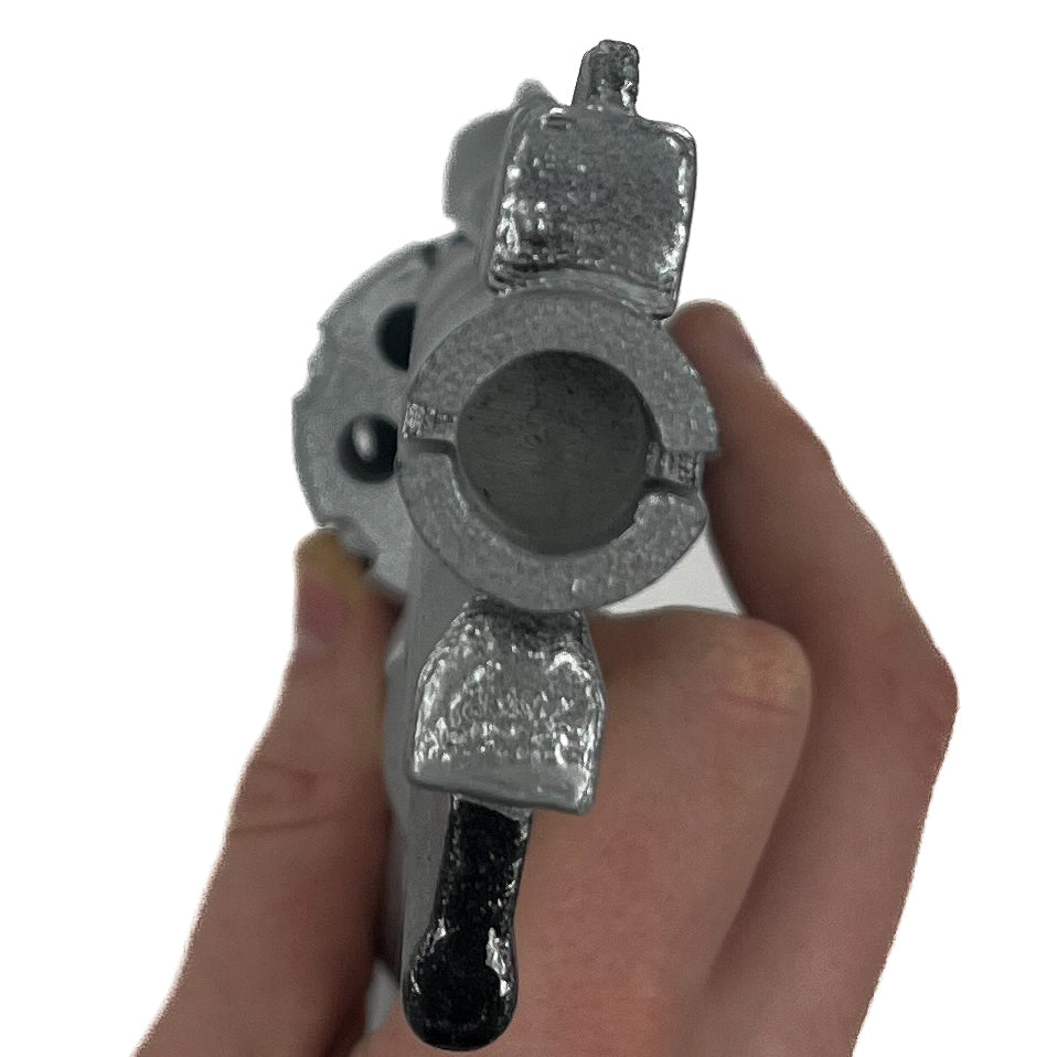 finished Cassidy Peacekeeper-inspired 3D printed cosplay prop photographed from another angle