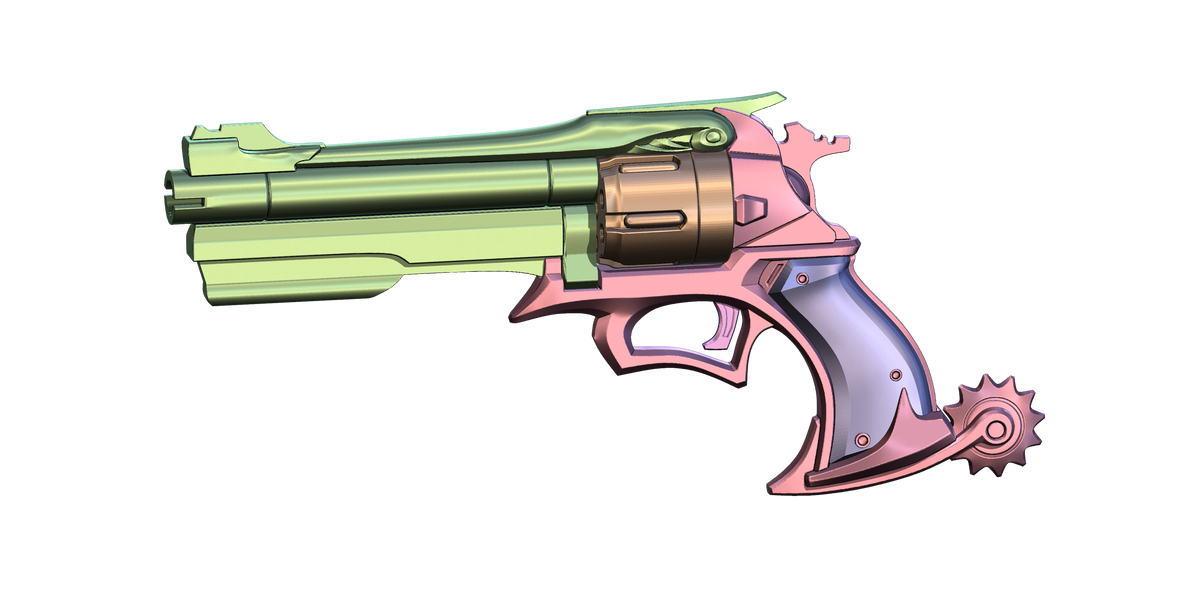 finished Cassidy Peacekeeper-inspired 3D printed cosplay prop digital render