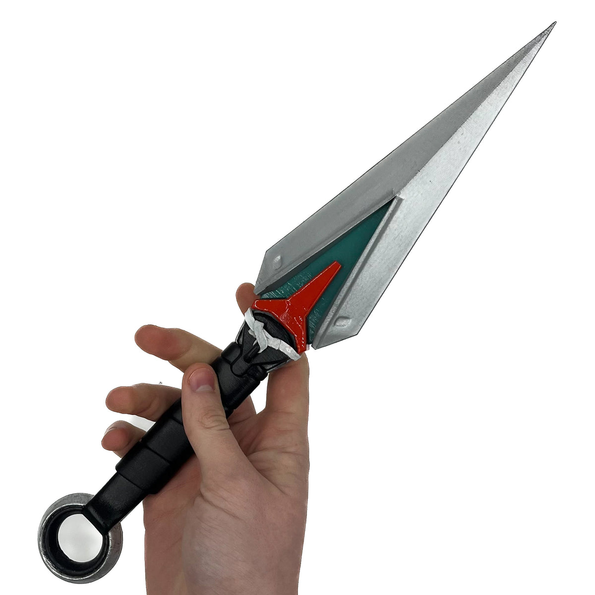 finished Kiriko Kunai-inspired 3D printed cosplay prop photographed from another angle
