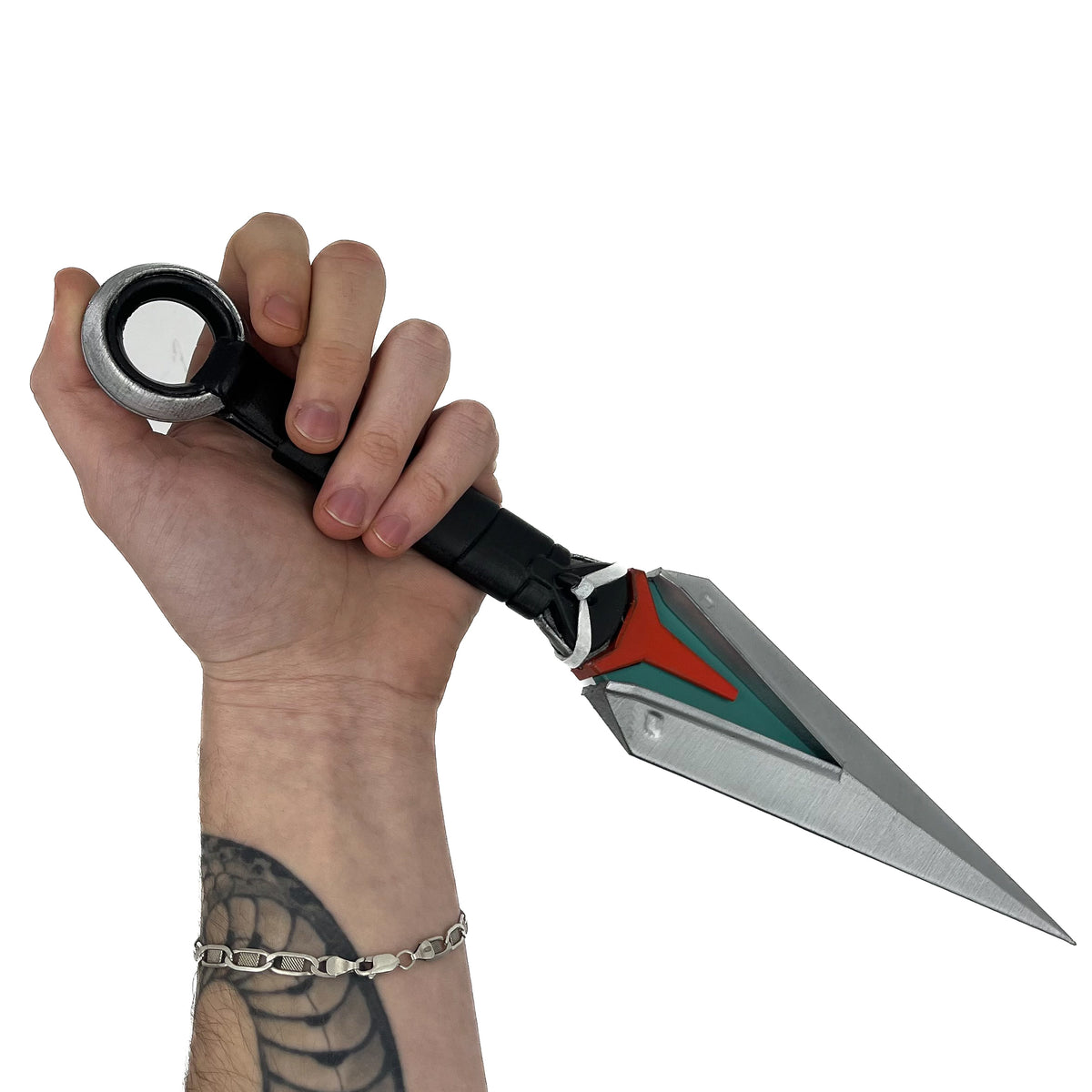 finished Kiriko Kunai-inspired 3D printed cosplay prop photographed from another angle