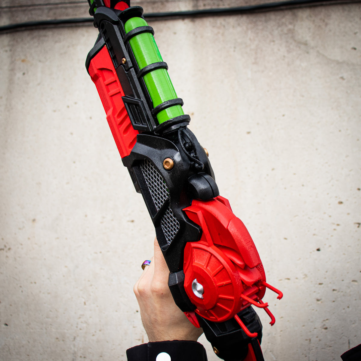 Rear and top details of the finished Ray Gun Mk II-inspired 3D printed prop