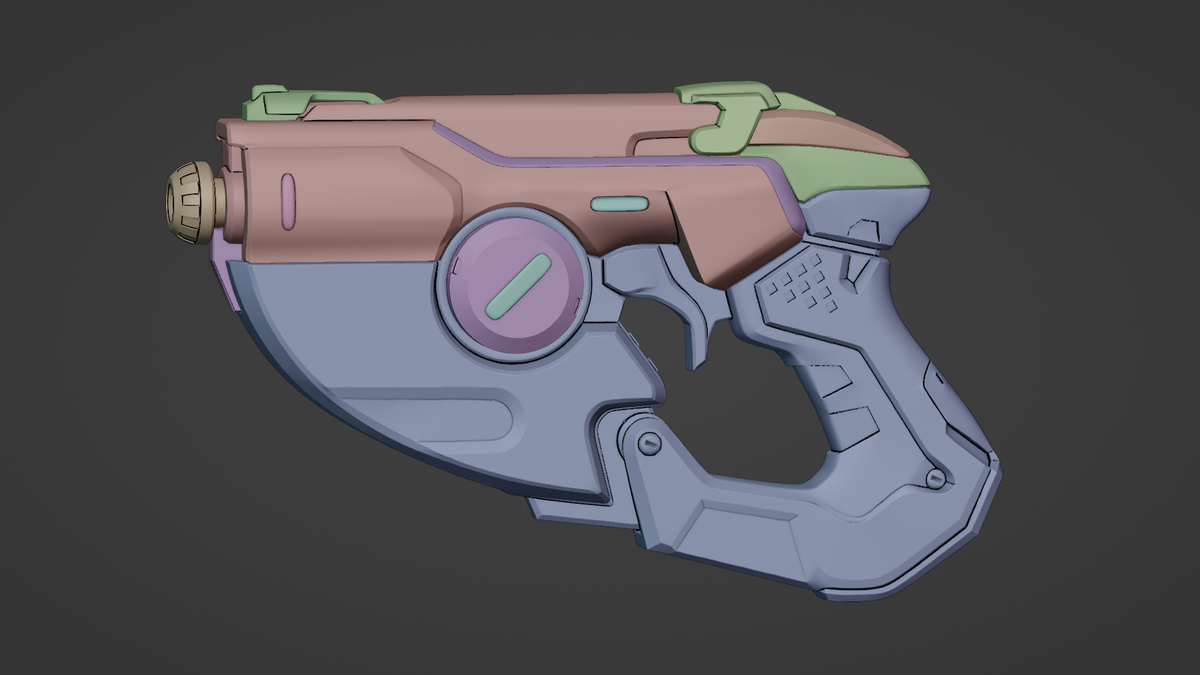 finished Tracer Pulse Pistol-inspired 3D printed cosplay prop digital render