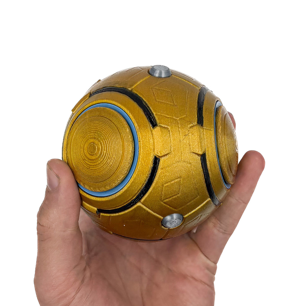 Close-up of the gold panel detailing on the Zenyatta Orb of Destruction prop