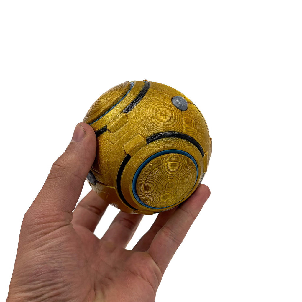 Another angle of the hand-painted Zenyatta Orb of Destruction cosplay prop